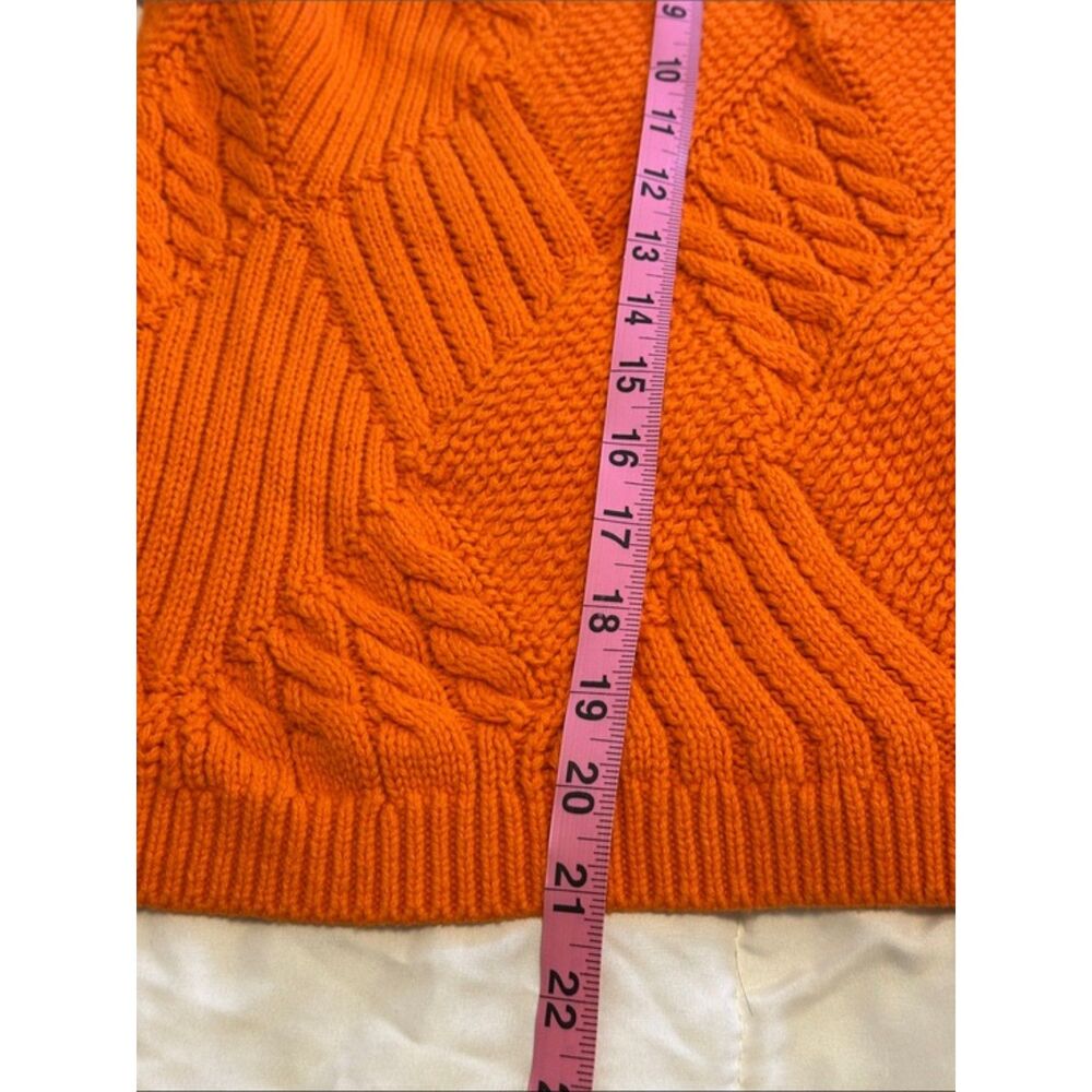 Talbots Chunky Cable Knit Sweater Womens Medium Petite Fall Puff Sleeve Orange - Picture 9 of 9